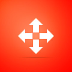 Arrows in four directions icon isolated on orange background. Flat design. Vector Illustration