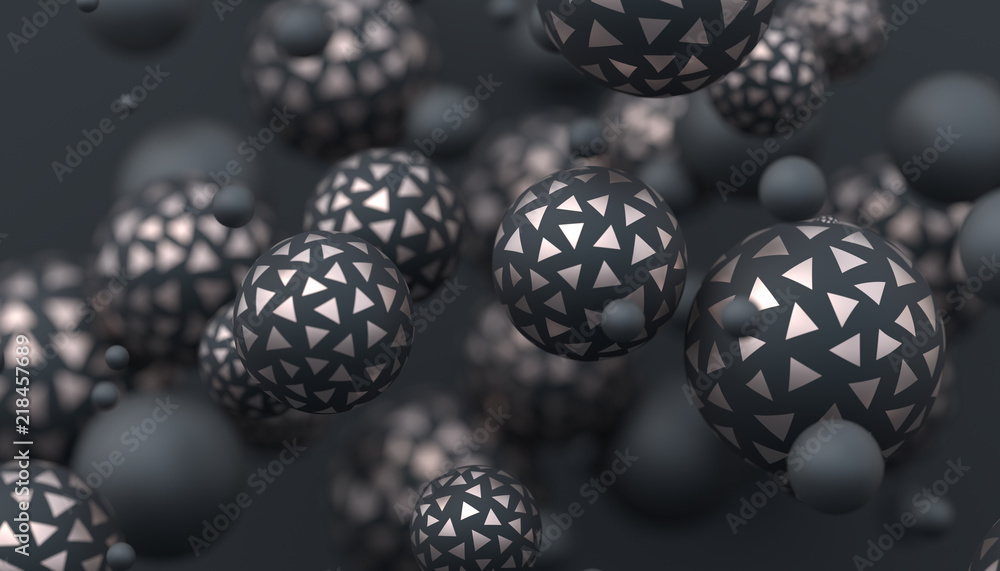 Poster abstract 3d rendering of geometric shapes. modern composition. background design with spheres for po