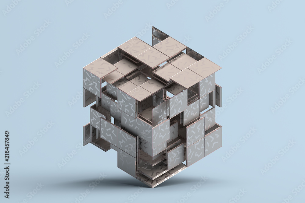 Poster abstract 3d rendering of geometric shapes. composition with squares. cube design. modern background 