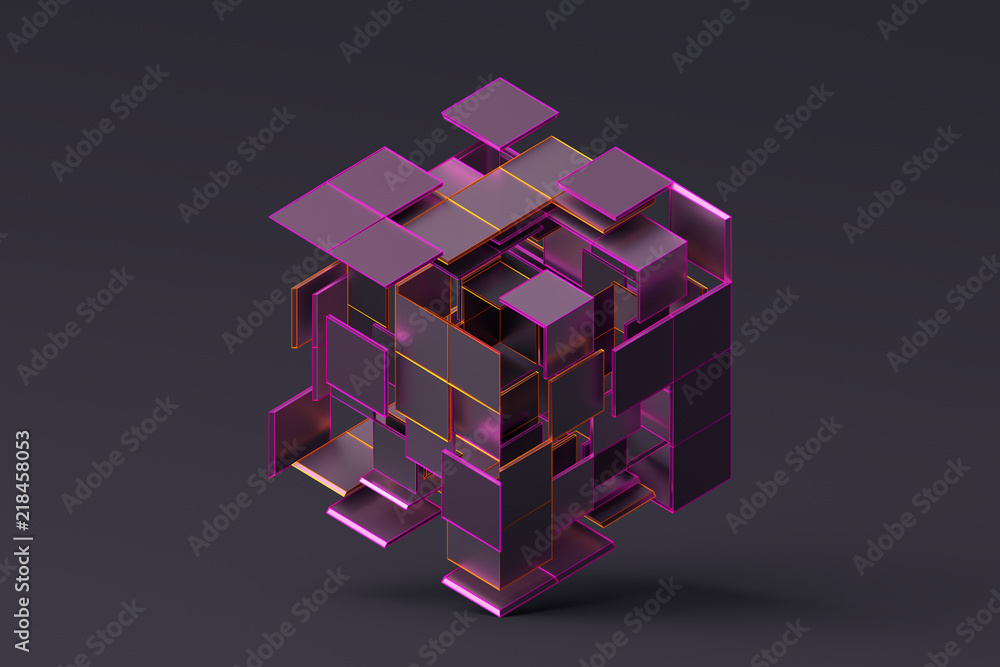 Poster abstract 3d rendering of geometric shapes. composition with squares. cube design. modern background 