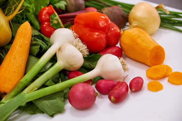 healthy foods are on the table in the kitchen.