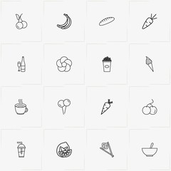 Fototapeta na wymiar Food line icon set with lollipop, lemon and coffee cup