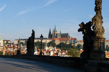 Morning view of the Castle from Charles bridge - Prague, Czech Republic