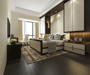 3d rendering beautiful luxury bedroom suite in hotel with tv