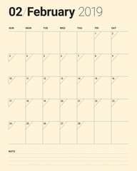 February 2019 desk calendar vector illustration