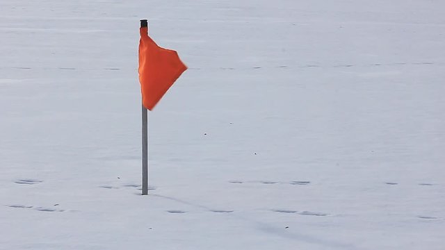 The orange flag and snow field