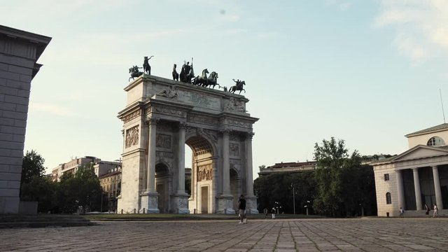 arco della pace milano city center sempione park at sunset summer day