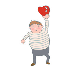 fat boy holding a heart.vector illustration.
