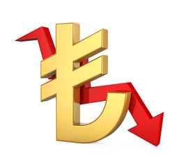 Turkish Lira Sign and Arrow Isolated