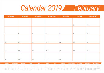 February 2019 desk calendar vector illustration