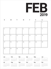 February 2019 desk calendar vector illustration