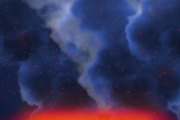 Abstract dynamic fantasy blue space and stars colorful background with sparks and clouds