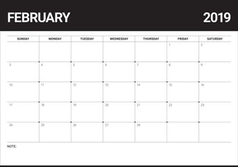 February 2019 desk calendar vector illustration