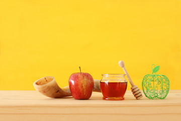 Rosh hashanah (jewish New Year holiday) concept. Traditional symbols.