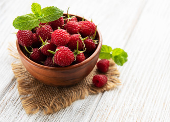 Bowl with fresh raspberries