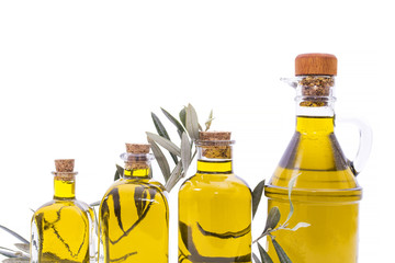 bottles of extra virgin olive oil isolated on white