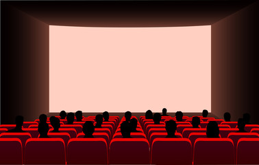 Fototapeta na wymiar People in the cinema on the background of the screen.