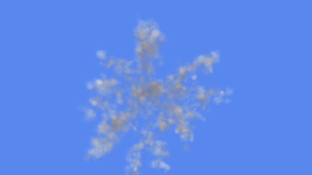 Computer animation simulation of explosions with smoke on a blue background
