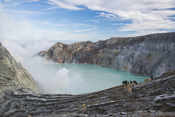 Sunrise at Kawah Ijen, panoramic view, Indonesia