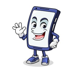 Smartphone mascot waving with him palm cartoon character design vector illustration