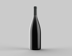 Wine bottle mock up isolated on light gray background. 3D illustration.