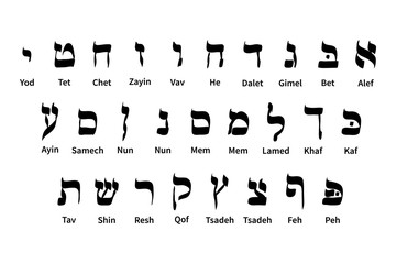 Large set of Hebrew alphabet symbols isolated on white - 218466660