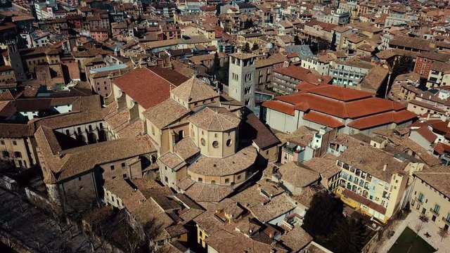 View of Vic Cathedral in lower part of historical centre close to river, Catalonia, Spain