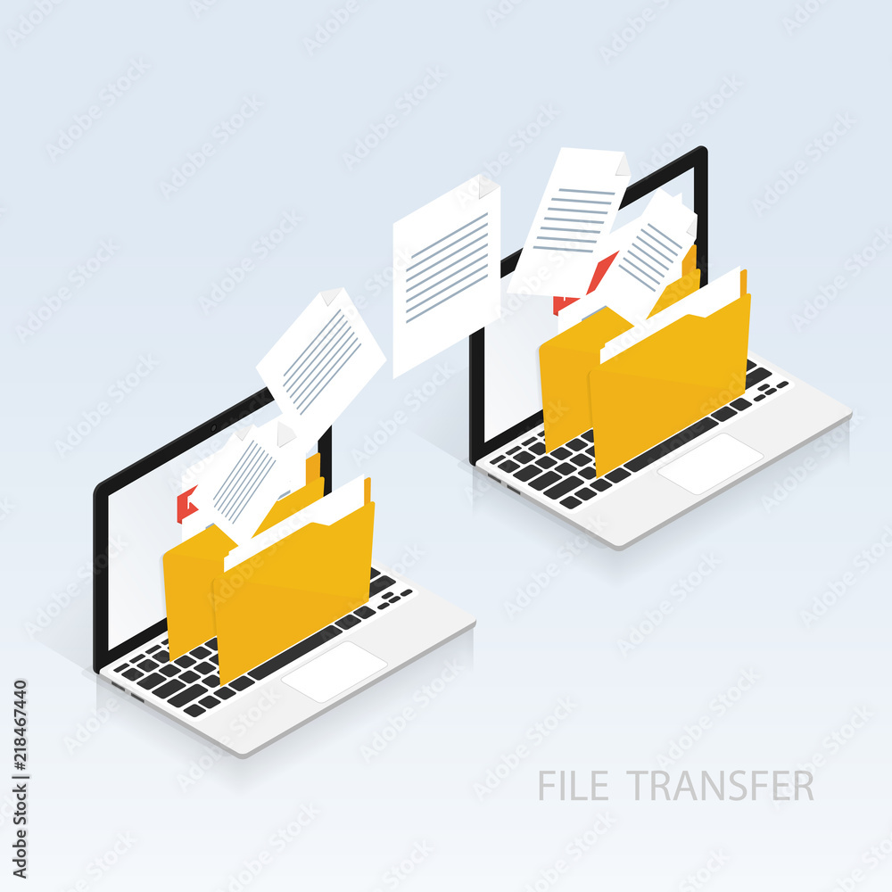 Poster isometric computer file transfer vector