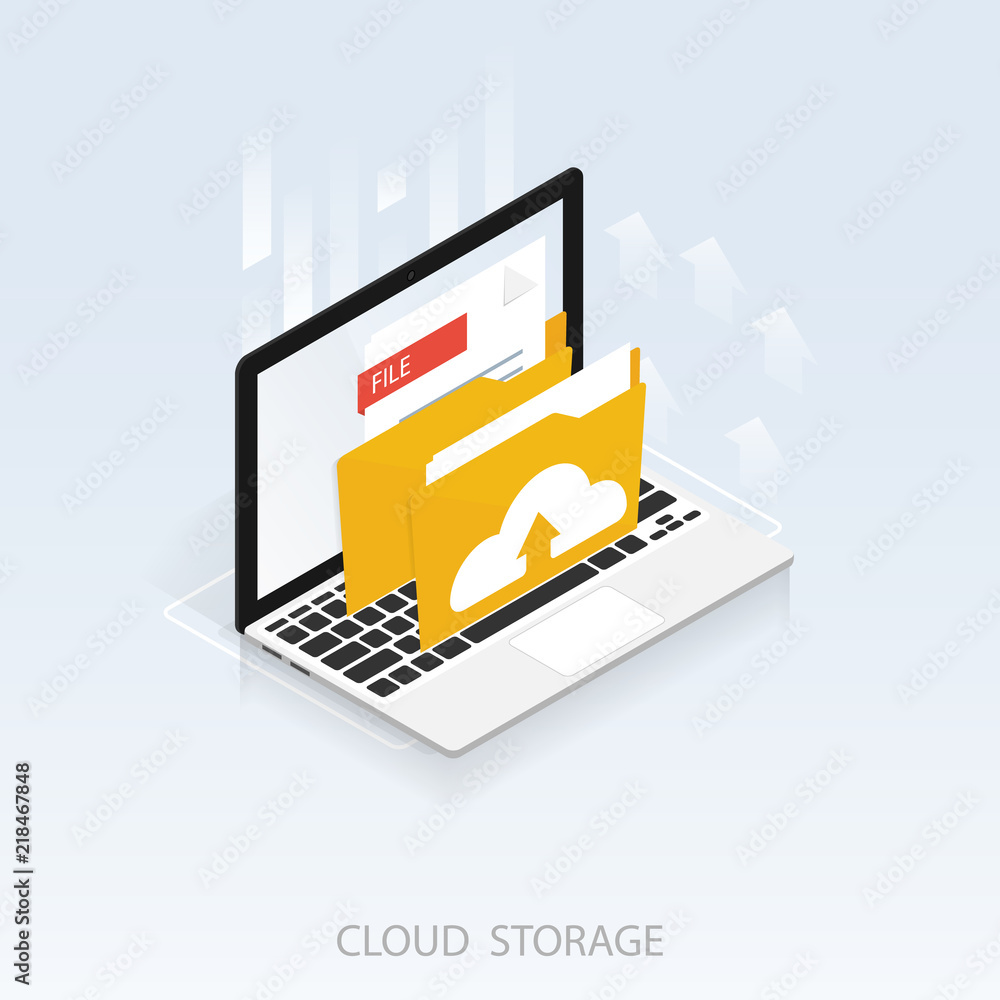 Aufkleber isometric computer,upload cloud storage backup anywhere vector