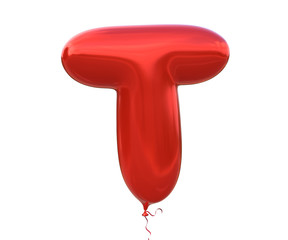 Red balloon font letter T made of realistic helium red balloon, 3d illustration with Clipping Path ready to use. For your unique balloon letter decoration; Christmas, New year and several occasion.