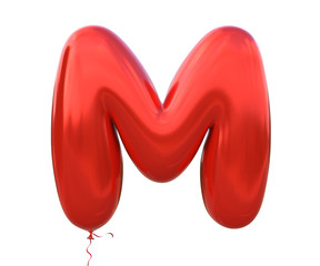 Red balloon font letter M made of realistic helium red balloon, 3d illustration with Clipping Path ready to use. For your unique balloon letter decoration; Christmas, New year and several occasion.