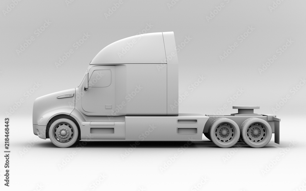 Poster side view of clay rendering fuel cell powered american truck. 3d rendering image.