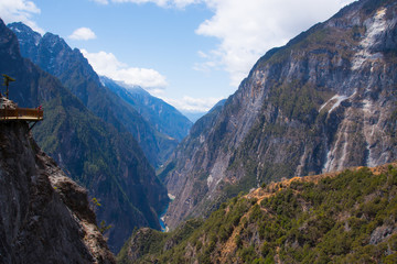 Landscape view of Balagezong national park in Shangri-la, China, view from top of mountains, beautiful place for travel, the bottom is big river
