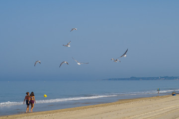 Vacation scene of at the sea on the beach of La Barrosa in Sancti Petri, Spain