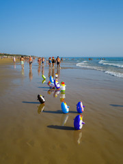 Vacation scene of at the sea on the beach of La Barrosa in Sancti Petri, Spain