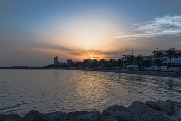 sunset on the white coast of the beaches of spain