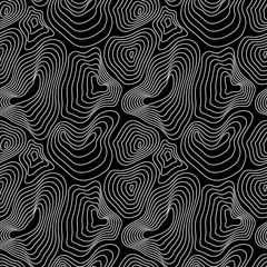 Fototapeta premium Heights map, white contour on black, seamless pattern
