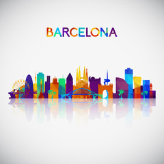 Barcelona skyline silhouette in colorful geometric style. Symbol for your design. Vector illustration. - obrazy, fototapety, plakaty