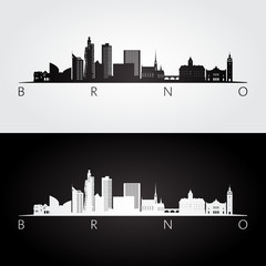 Brno skyline and landmarks silhouette, black and white design, vector illustration. - obrazy, fototapety, plakaty