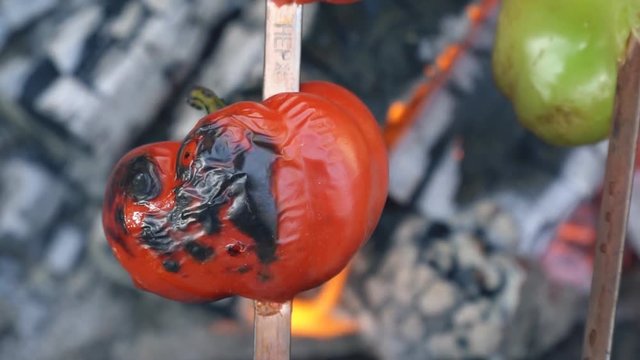 cooking pepper on fire