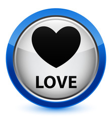 Love crystal blue round button