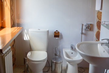Fototapeta na wymiar toilet in a rustic log house