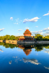 Watchtower of Forbidden City at dusk,Beijing,China
