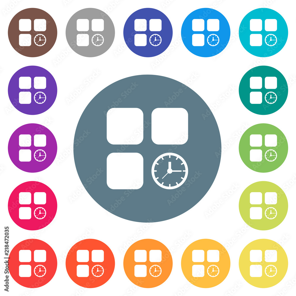 Poster component timer flat white icons on round color backgrounds