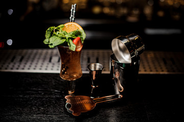 Macro photography of shot with fresh summer cocktail