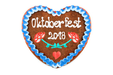 Oktoberfest 2018 Gingerbread heart with white isolated background