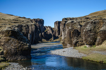 Fototapeta na wymiar Fjadargljufur Canyon a magnificent and massive canyon in Iceland in spring without people