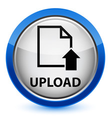 Upload (document icon) crystal blue round button