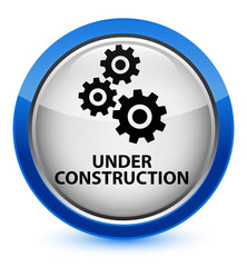 Under construction (gears icon) crystal blue round button