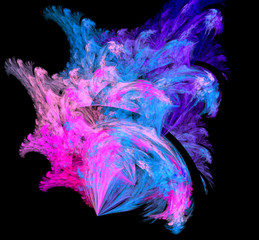 Abstract colorful blue and violet fractal on black background. Fantasy fractal texture. Digital...